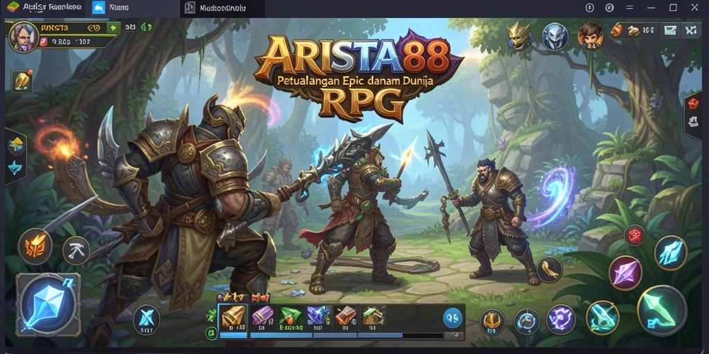 Screenshot ARISTA88 menunjukkan pertempuran epik dalam dunia RPG yang luas.