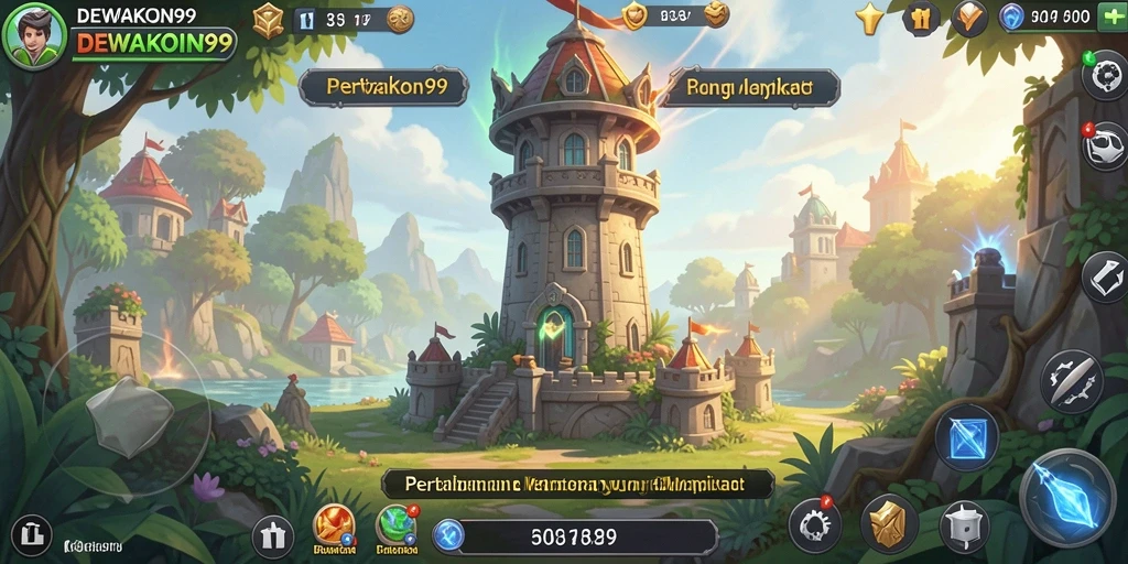 Tampilan gameplay menarik dari DEWAKOIN99 dengan berbagai menara.