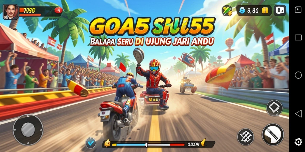 Screenshot yang menunjukkan aksi balap intens di GOAL55.