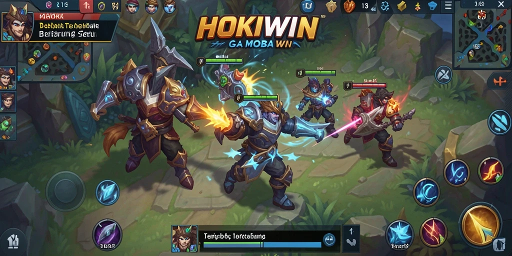Screenshot HOKIWIN menampilkan pertarungan seru dan strategi tim.