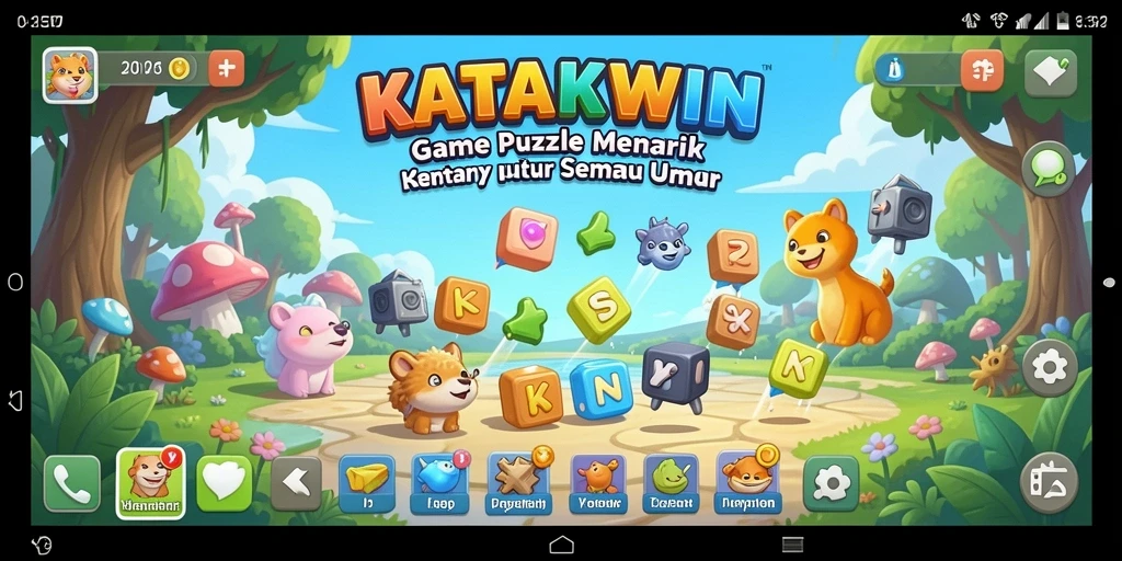 Tampilan gameplay KATAKWIN yang penuh warna dan menarik.