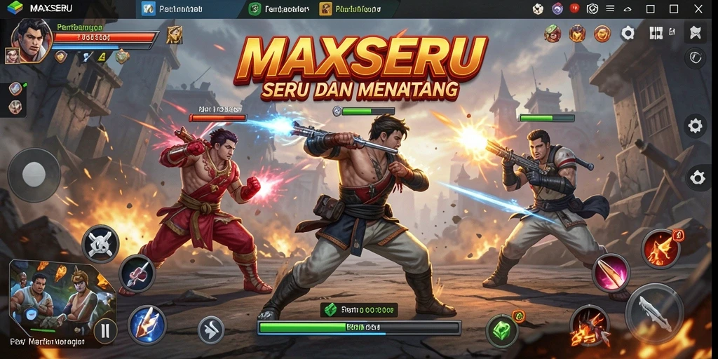 Tampilan seru dalam gameplay aksi MAXSERU dengan karakter bertarung.