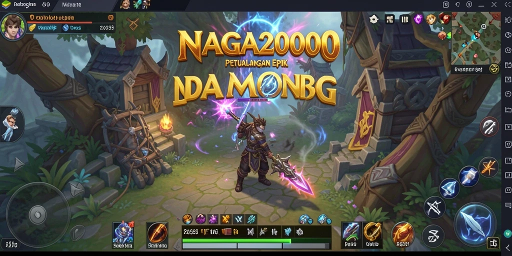 Screenshot gameplay NAGA2000 menampilkan pertarungan epik di dunia fantastis.