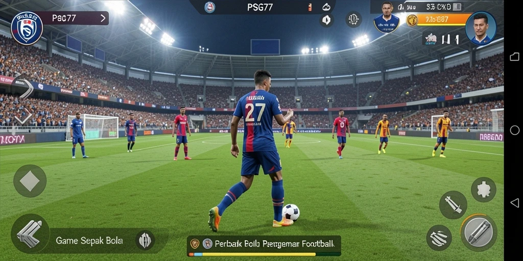 Tangkapan layar dari gameplay sepak bola yang mendebarkan di PSG77.