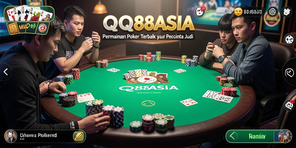 Tampilan gameplay Poker yang seru dan interaktif di QQ88ASIA.