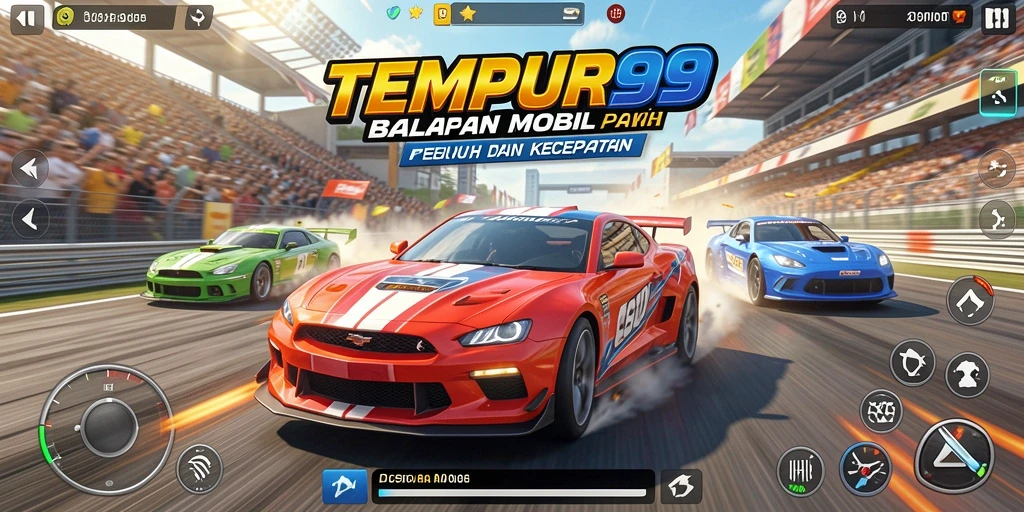 Gameplay balapan seru di TEMPUR99 dengan kecepatan tinggi.